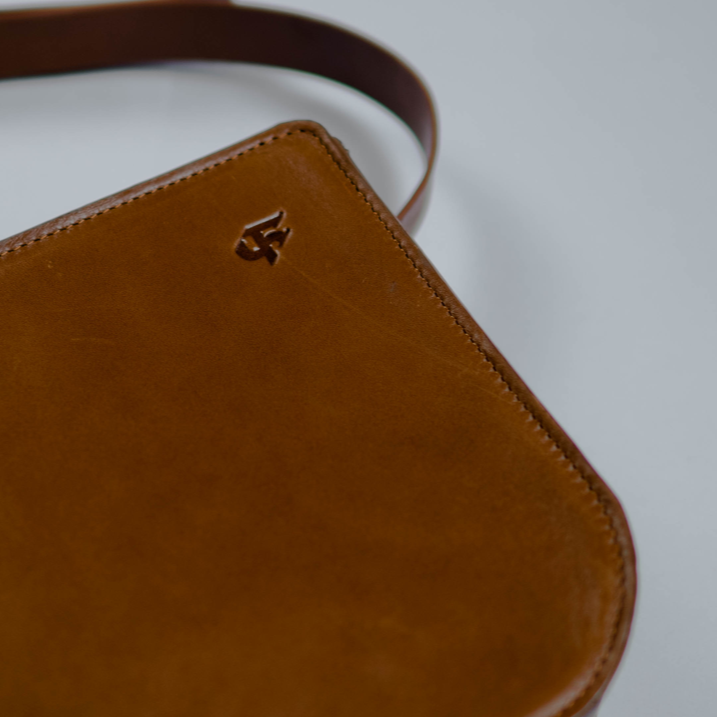 Handmade brown leather sling bag