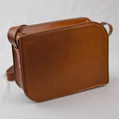 Handmade brown leather sling bag
