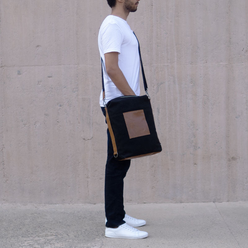 Black canvas laptop bag