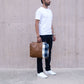 checked leather briefcase